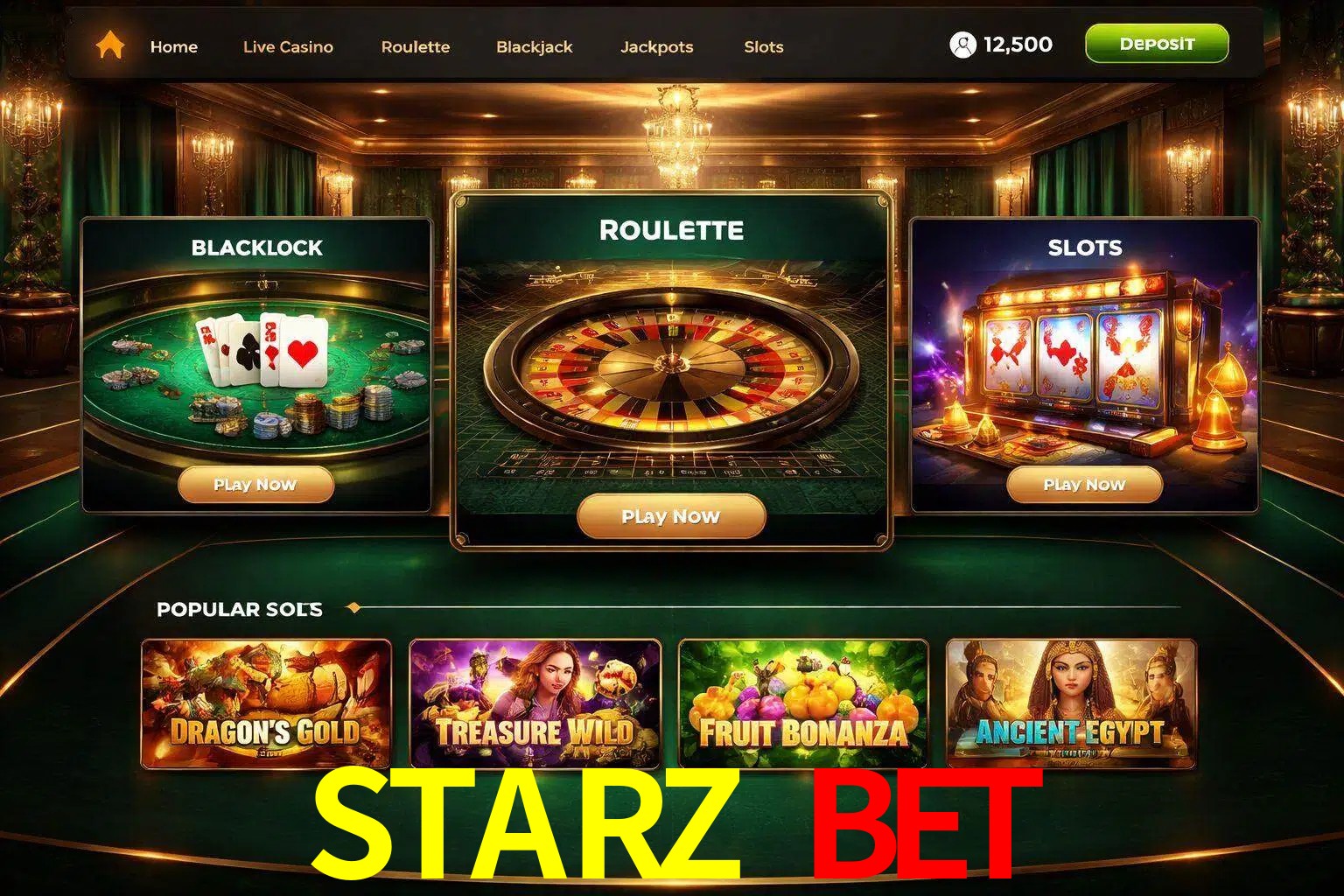 Vista de la plataforma STARZ BET Casino mostrando categorías organizadas de juegos en línea